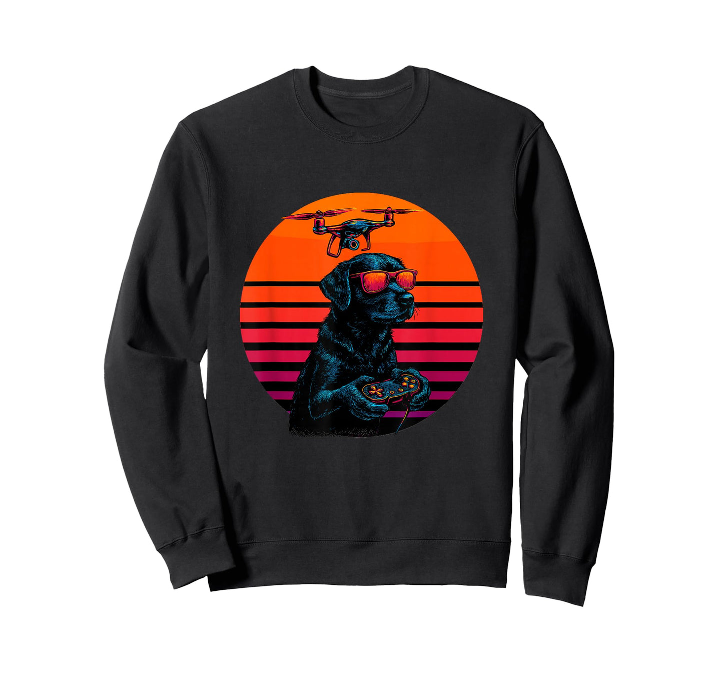 Retro Dog with Drone Flying Technology Pilot T-Shirt