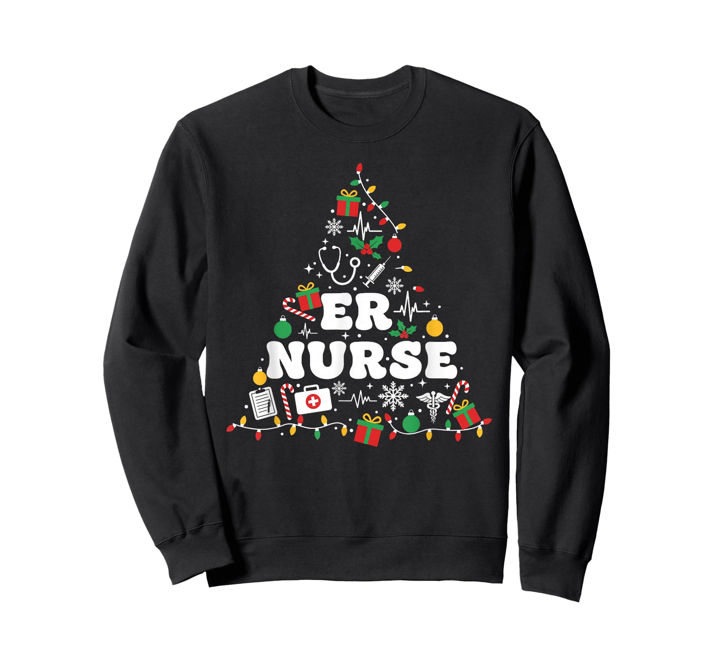 ER Nurse Christmas Tree Lights Womens Mens Kids T-Shirt