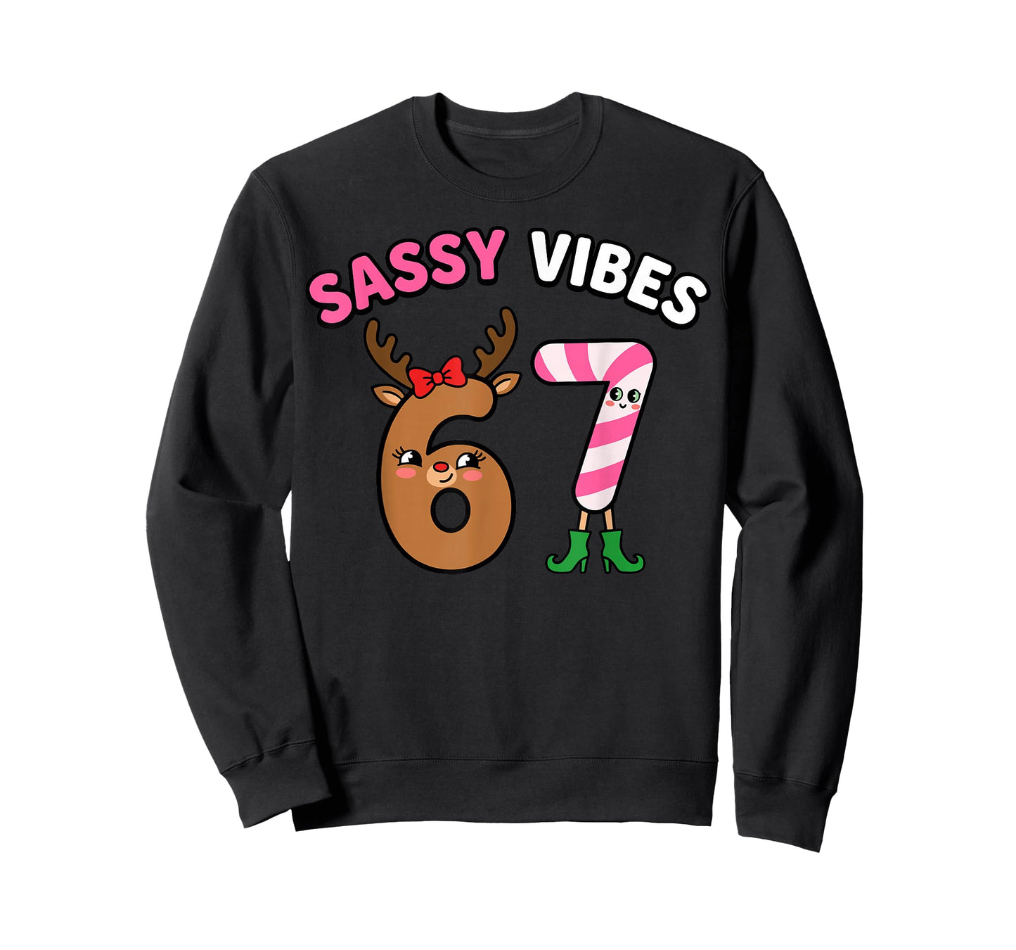 Sassy Vibes 67 Reindeer Candy Cane Christmas T-Shirt