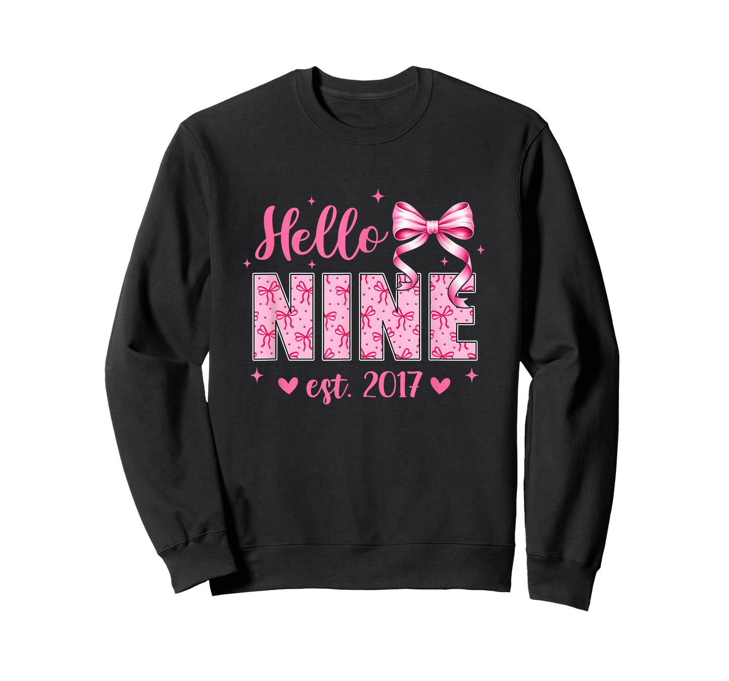 Hello Nine Est 2017 Coquette Bow 9Th Birthday Girl 9 Years T-Shirt