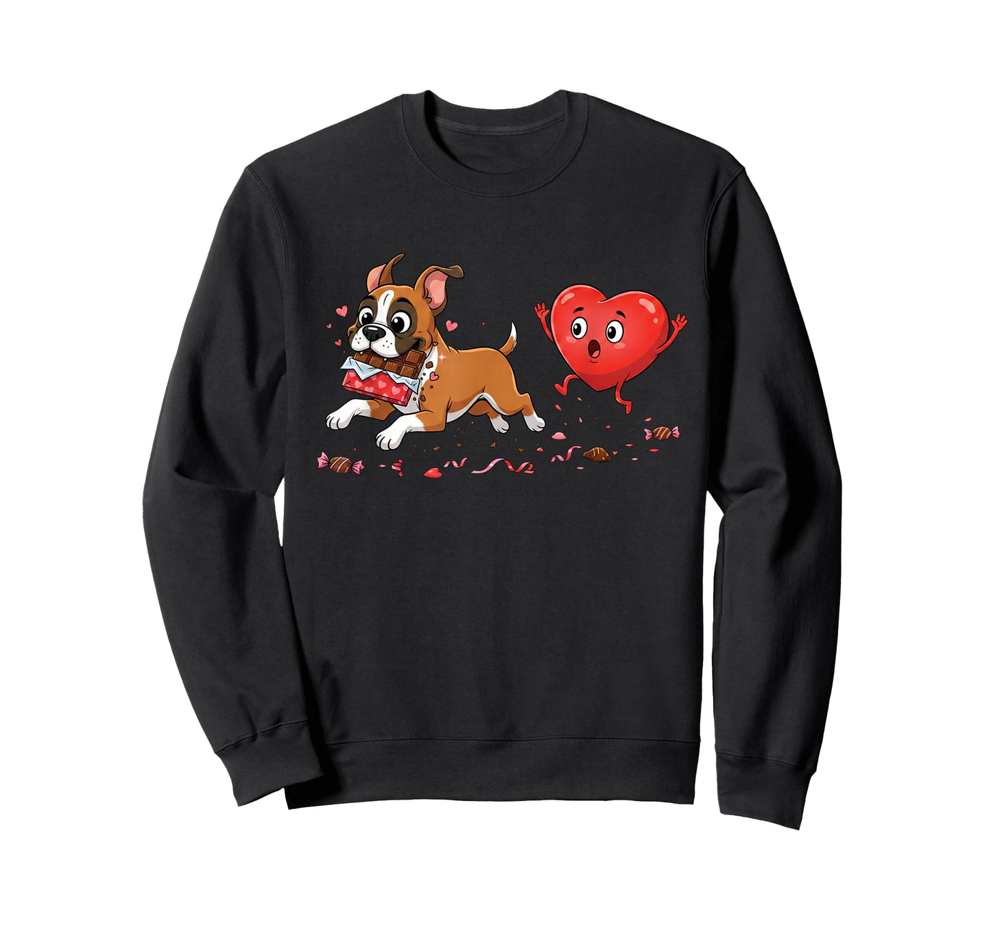 Funny Boxer Dog Heart Chocolate Valentine Womens Mens Kids T-Shirt