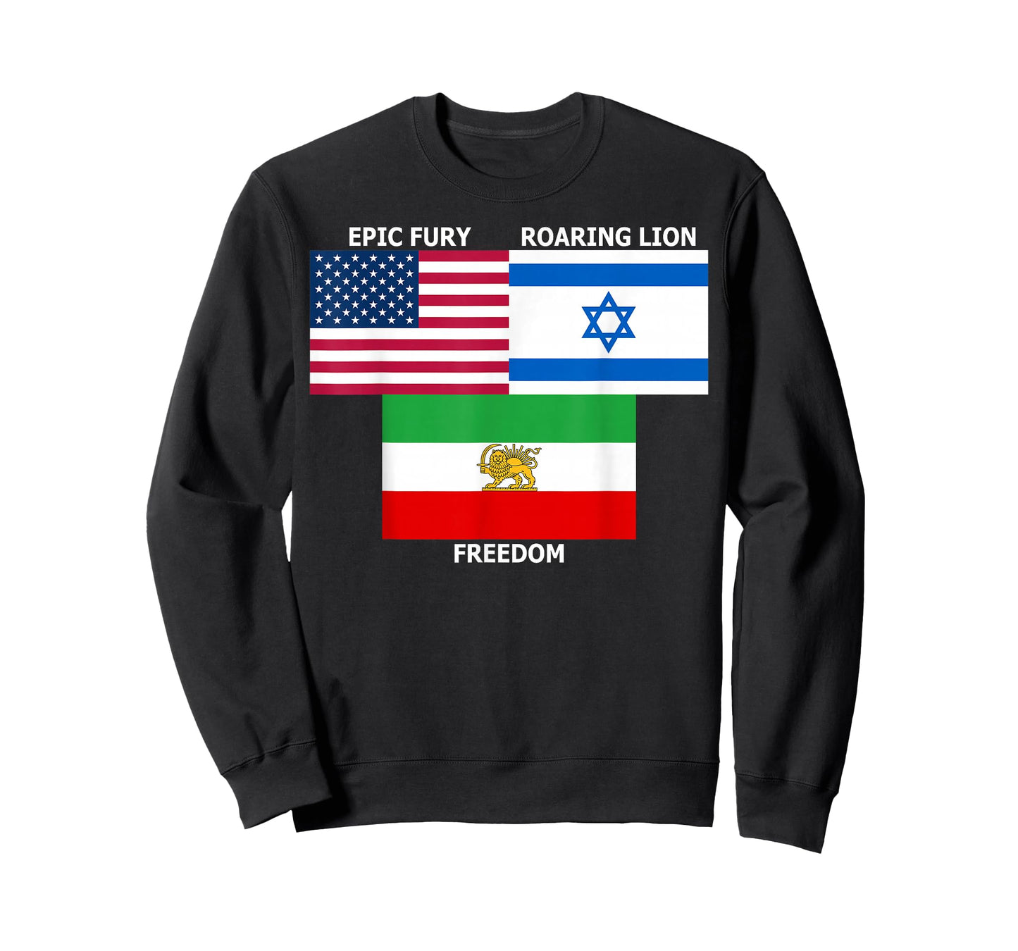 United States Israel Iran Lion and Sun Flags, Freedom Unity T-Shirt
