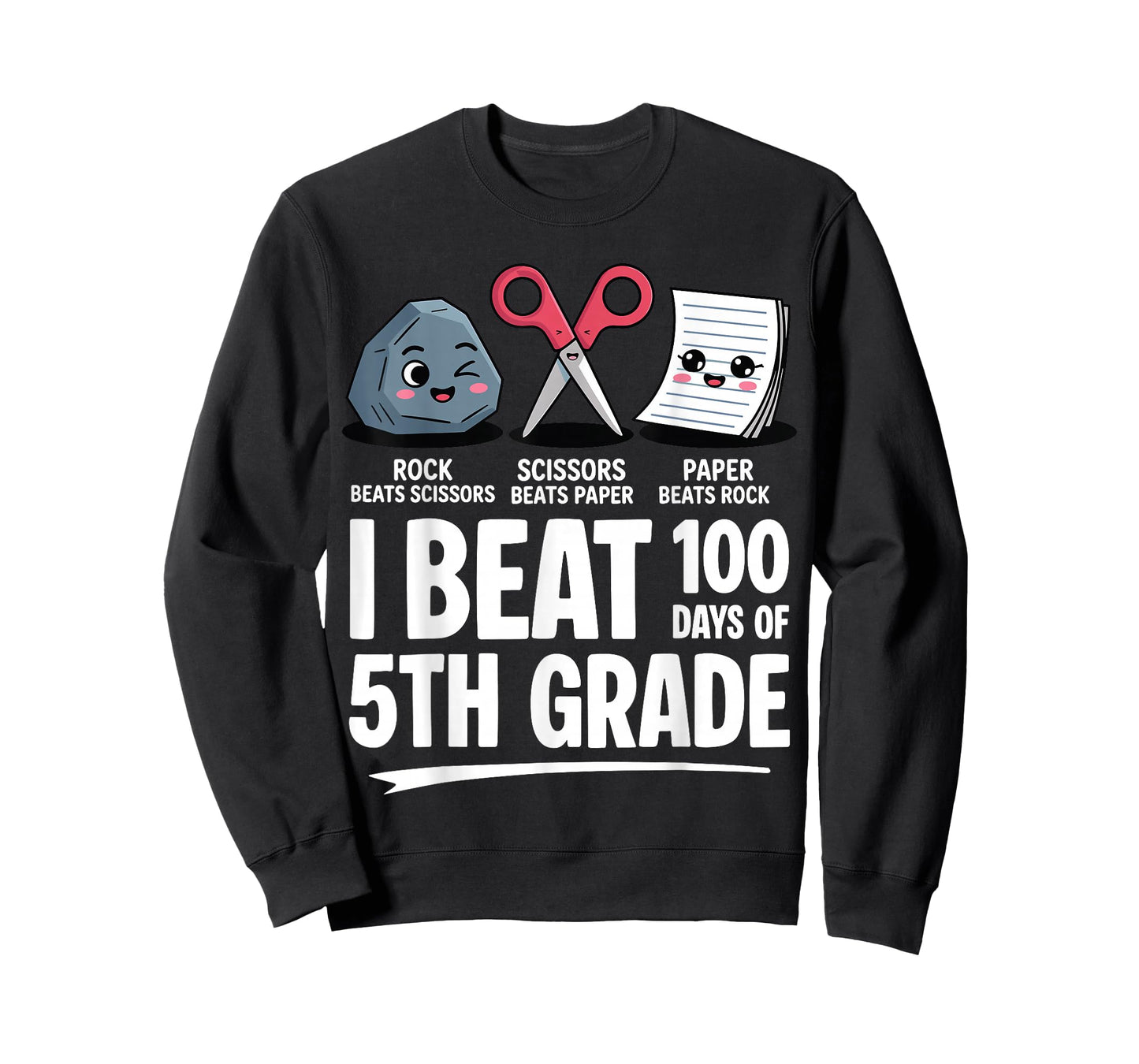 I Beat 100 Days of 5th Grade Rock Paper Scissor Kids 100th T-Shirt