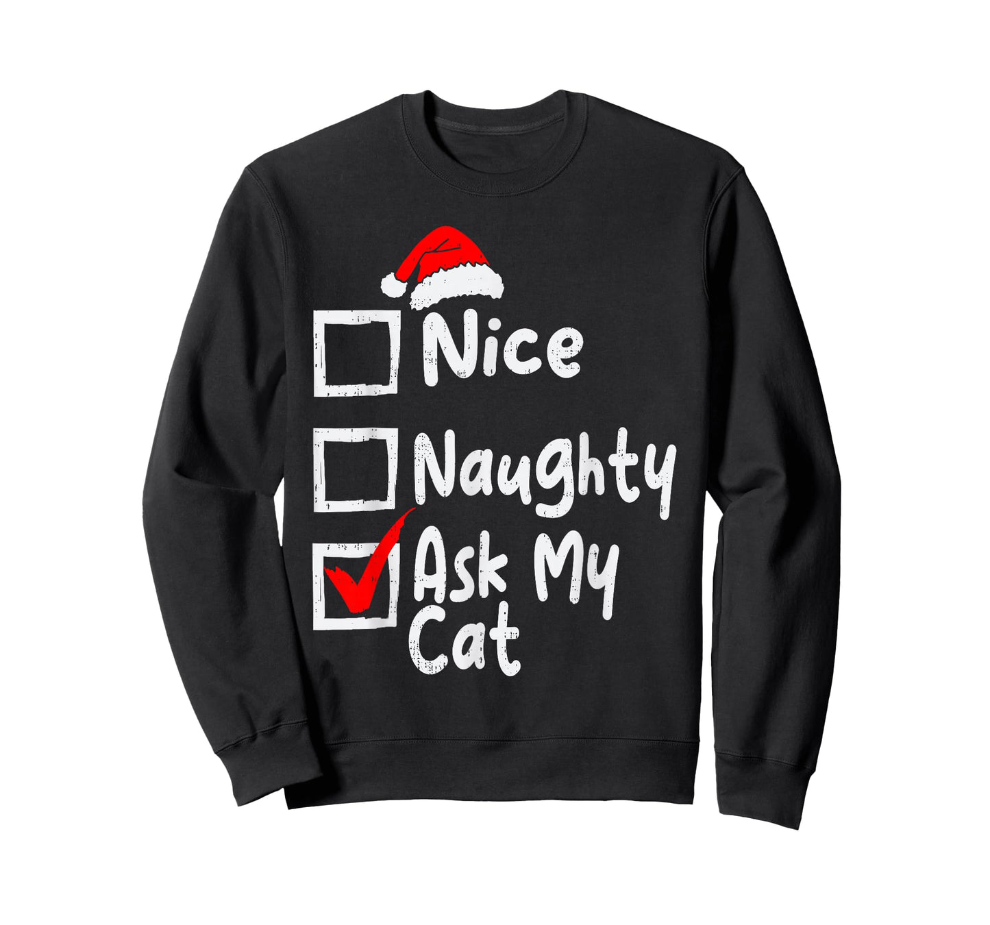 Nice Naughty Ask My Cat Funny Christmas List Family Matching T-Shirt