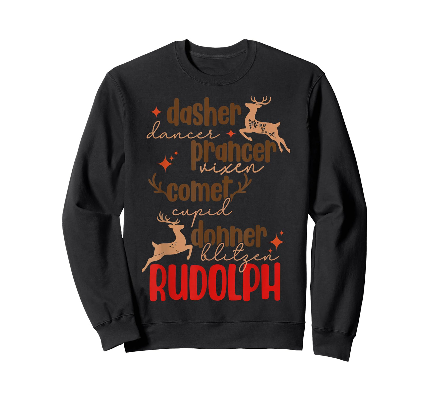 Funny Santa Christmas Reindeer Name List Men Womens Kids T-Shirt