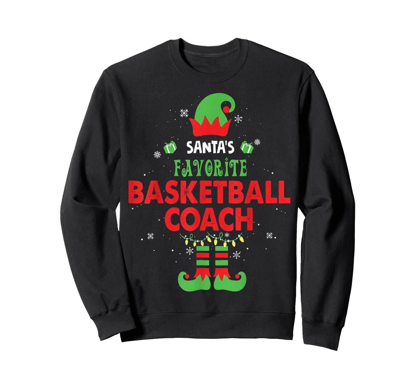Santa's Favorite Basketball Coach Funny Elf Family Xmas T-Shirt