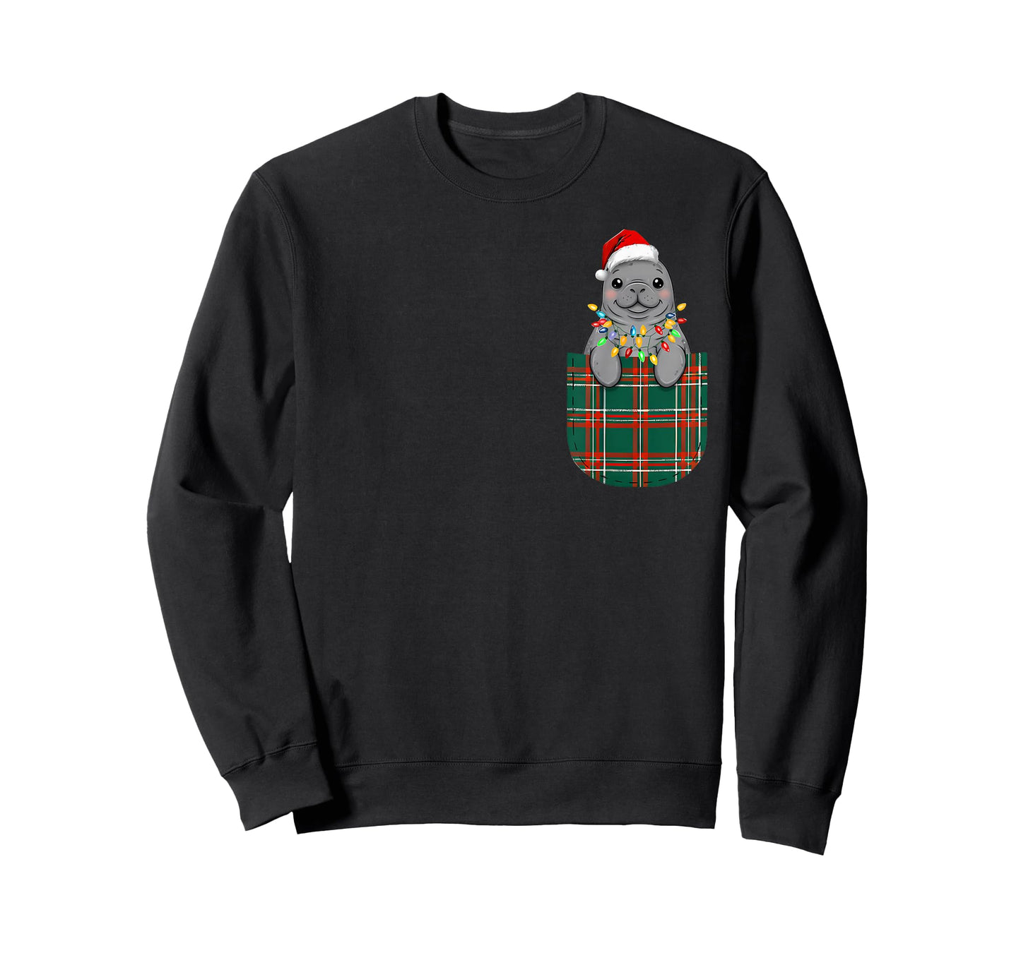 Manatee Buffalo Plaid Green Red White Pocket Christmas PJm T-Shirt