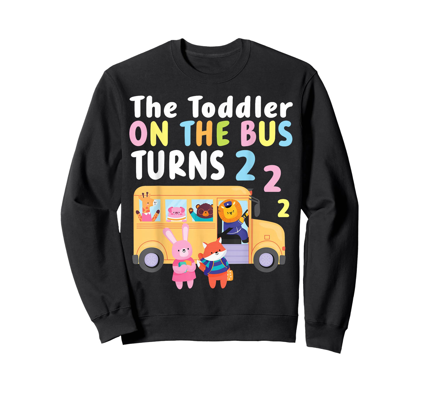 The Toddler On The Bus Turns Two Years Cute Animal Birthday T-Shirt