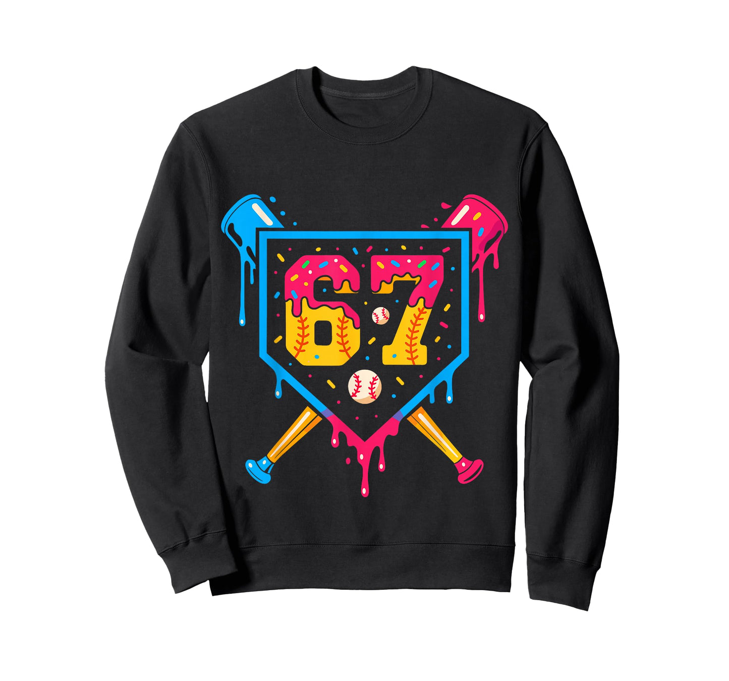 Baseball Ice Cream Drip Number 67 Player 67th Birthday T-Shirt
