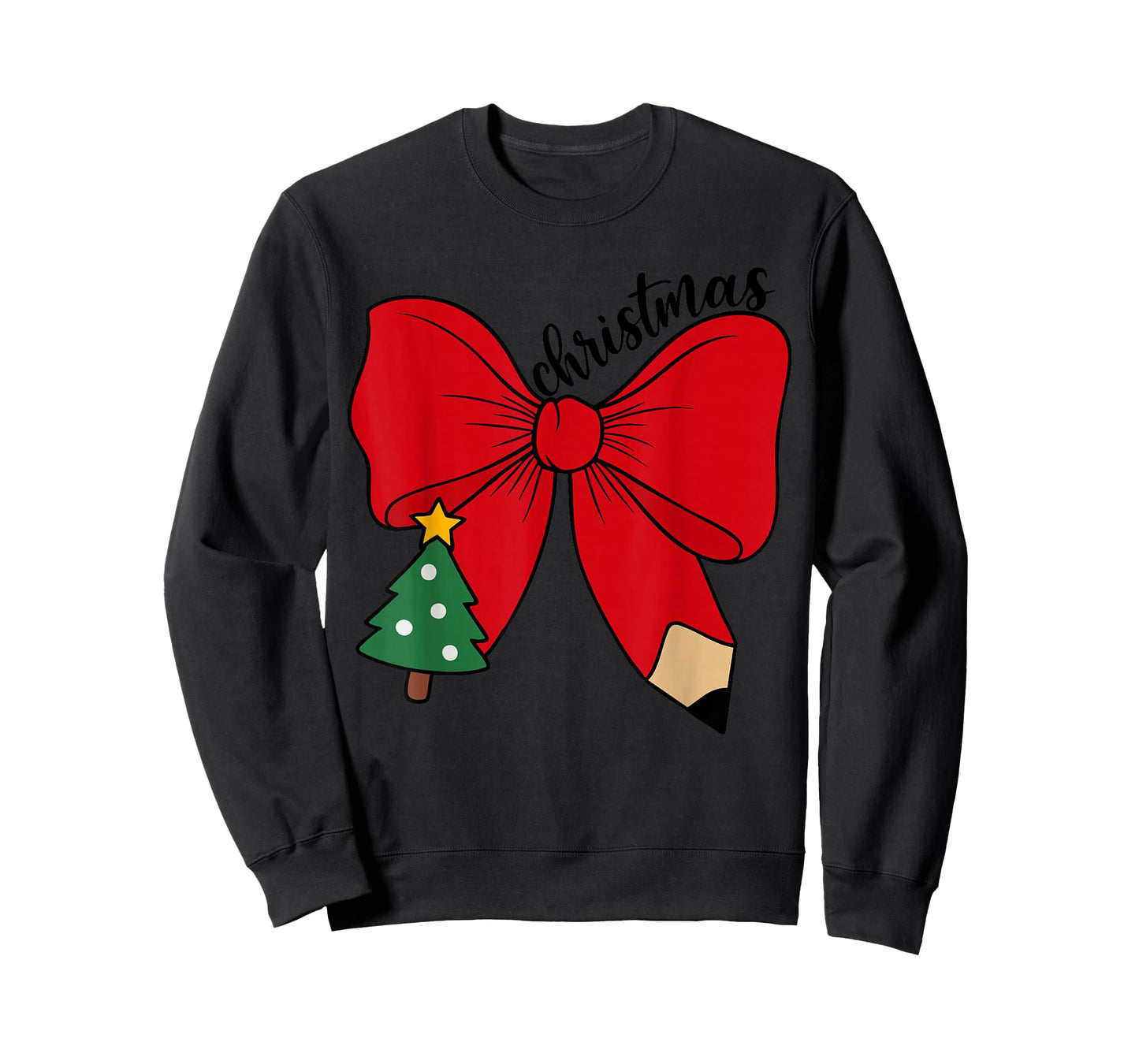 Cute Christmas Teacher Red Bow with Pencil Holiday Classroom T-Shirt