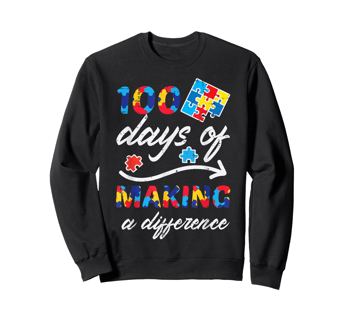 100 Days Making Difference Autism Puzzle 100th Day Teacher T-Shirt