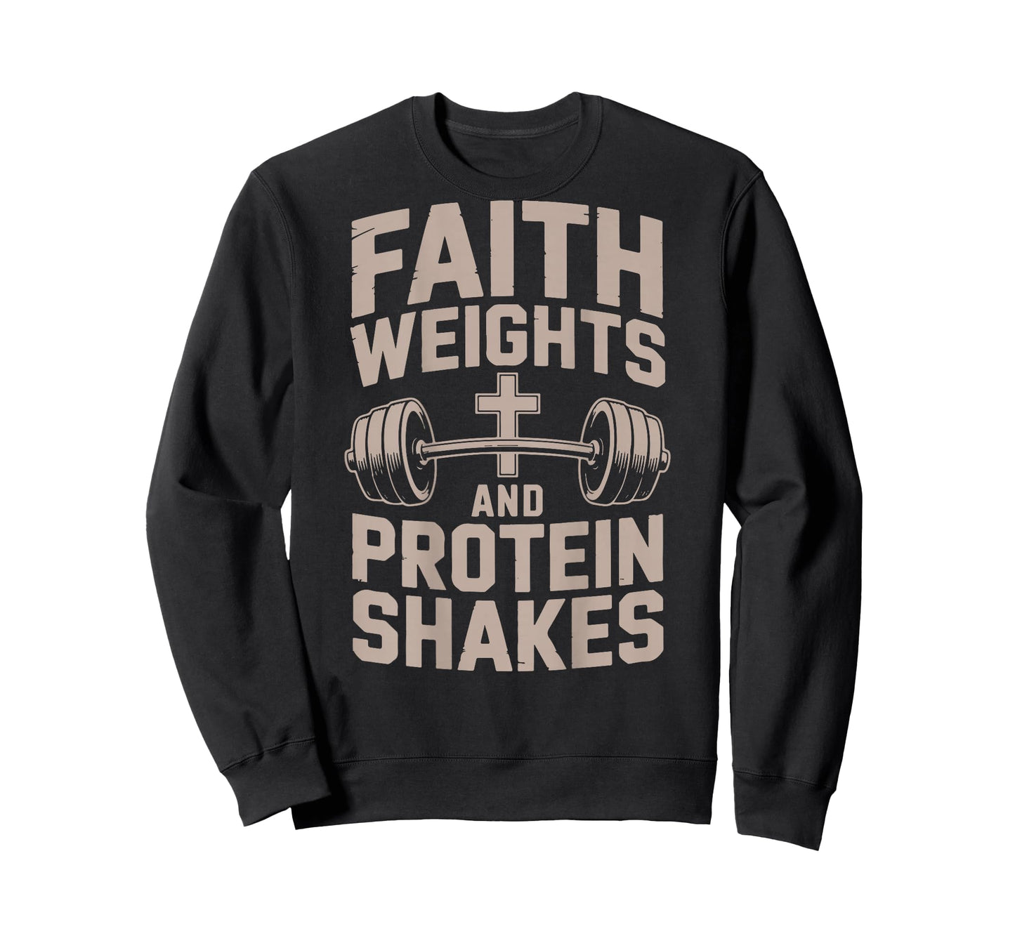 Faith Weights & Protein Shakes Jesus Christian Workout Cross T-Shirt