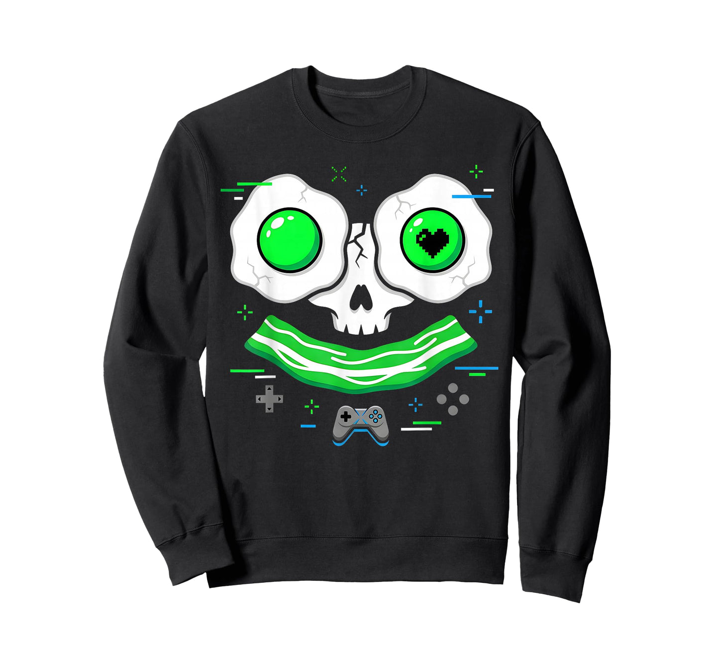 Green Face Eggs and Bacon Ham Breakfast St Patricks Gamer T-Shirt
