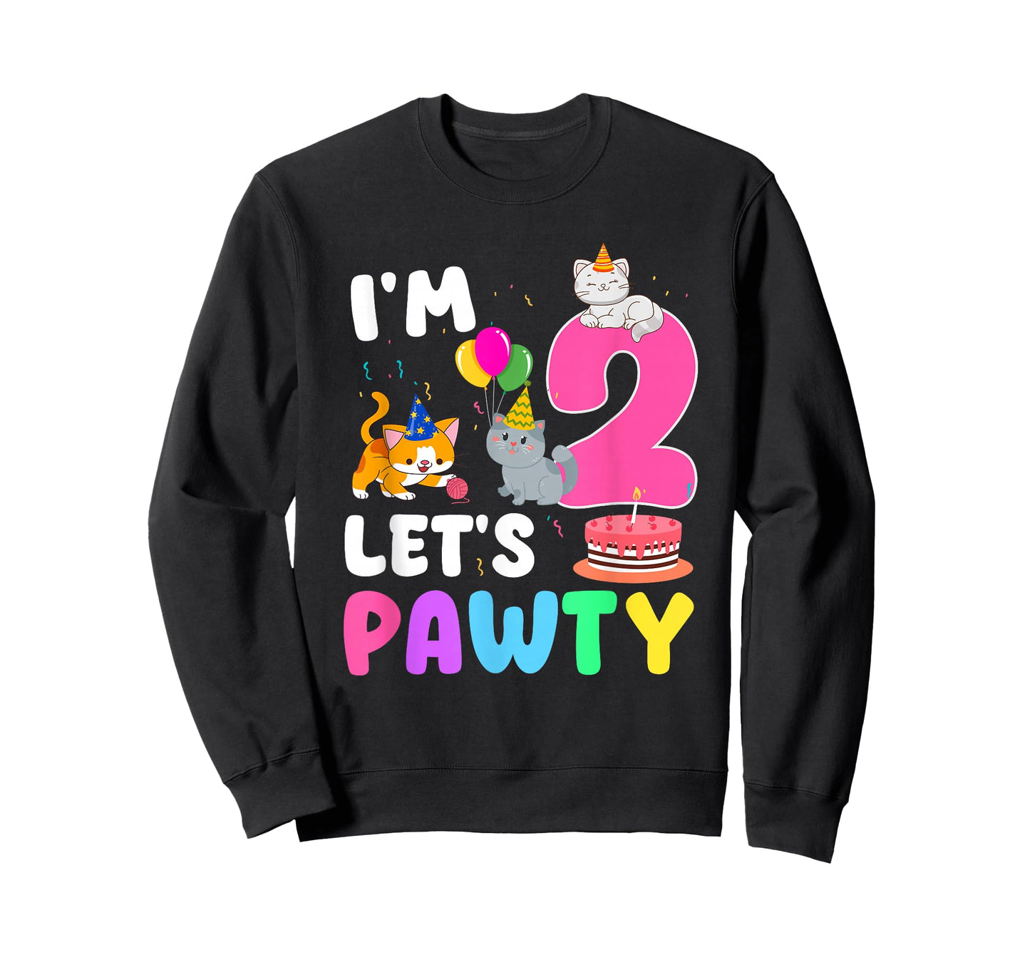 I'm 2 Let's Pawty 2 Year Old Birthday Girl Cat Theme Party T-Shirt