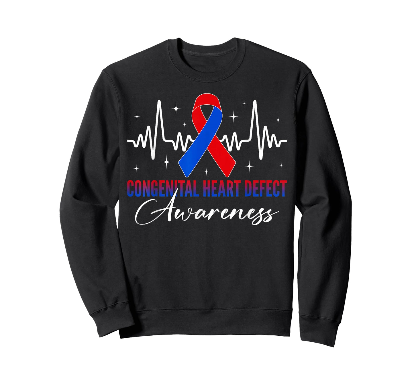 Congenital Heart Defect Awareness Red Blue Ribbon Heartbeat T-Shirt