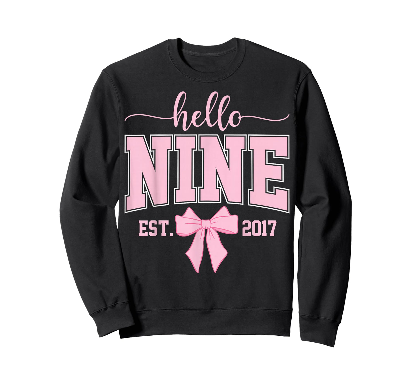 Hello Nine Est 2017 Coquette Bow 9th Birthday Girl T-Shirt