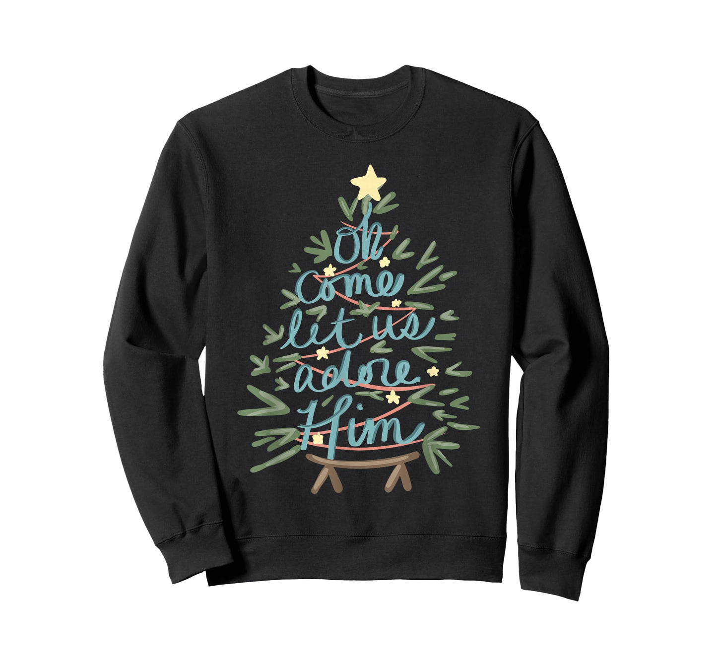 Vintage O Come All Ye Faithful Religious Christian Xmas Tree T-Shirt