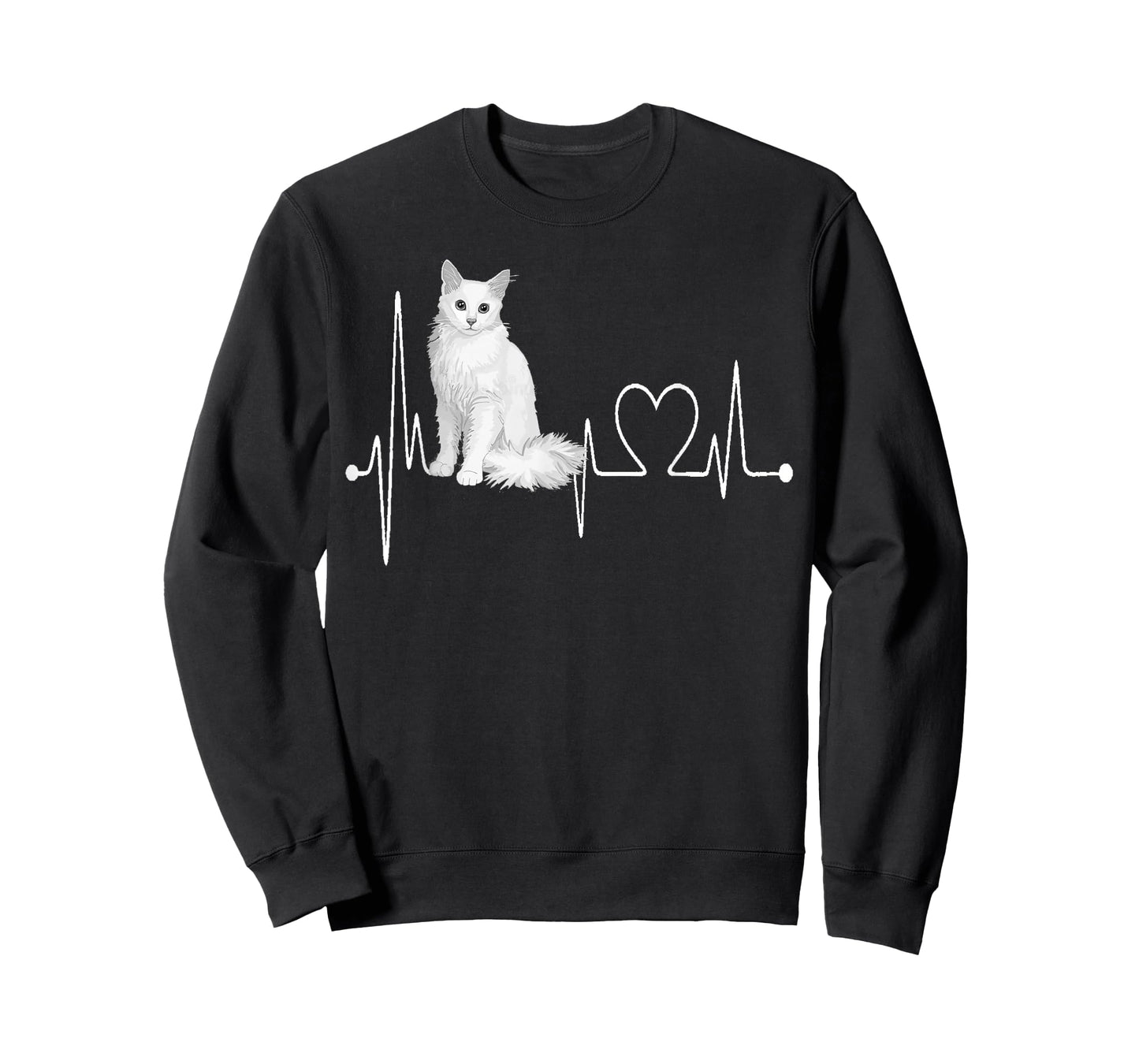 Turkish Angora Cat Heartbeat EKG Funny Cats & Kitten Lovers T-Shirt