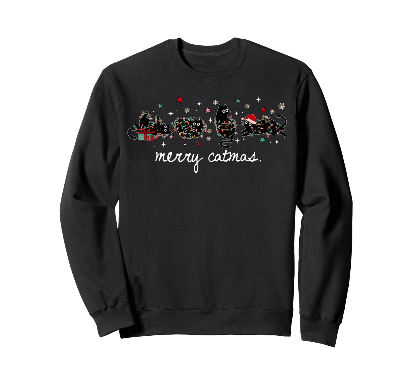 Merry Catmas Funny Christmas Meowy Cute Cats with Santa Hat T-Shirt