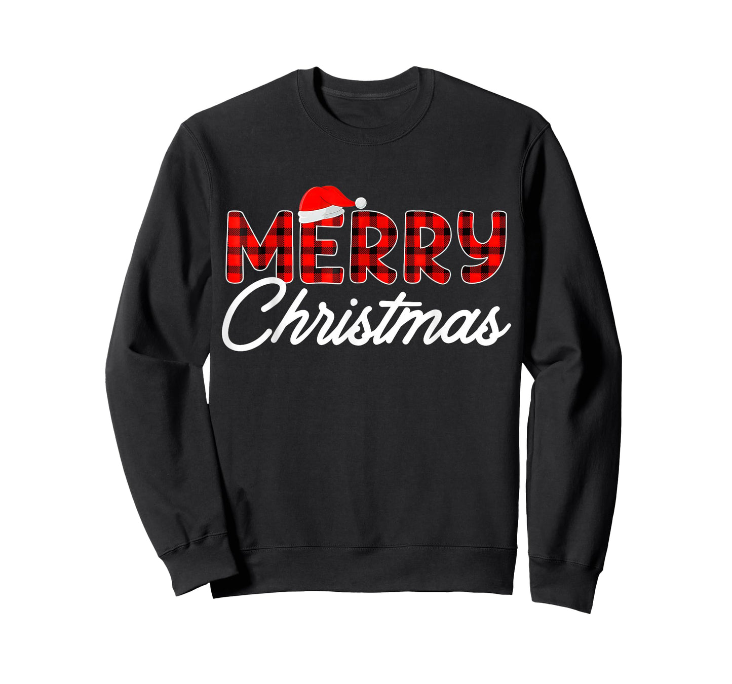 Merry Christmas Buffalo Plaid Red Santa Hat Xmas Pajamas T-Shirt