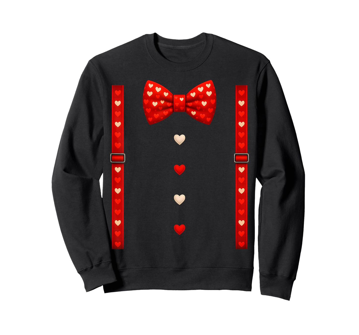 Valentine Red Hearts Bow Tie Suspenders Costume Mens Boys T-Shirt