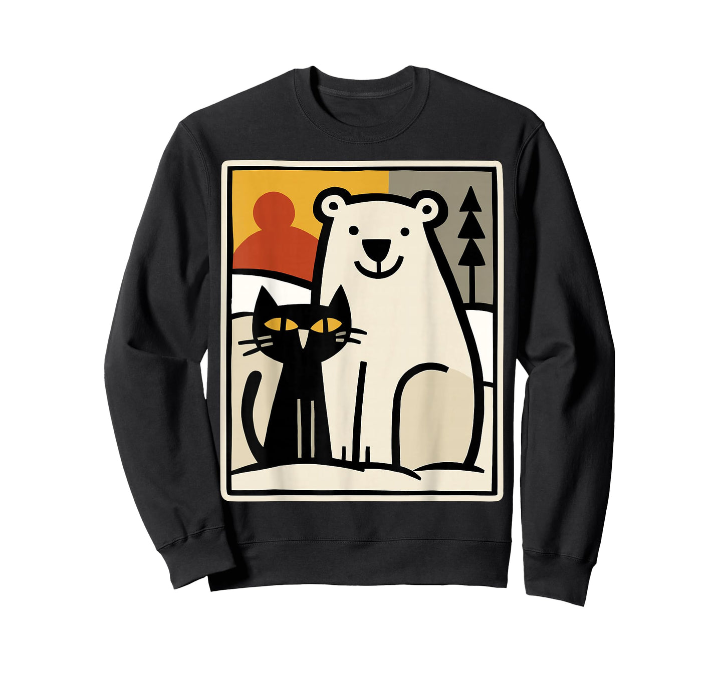 Black Cat and Polar Bear Winter Animal Cute Snow Art T-Shirt