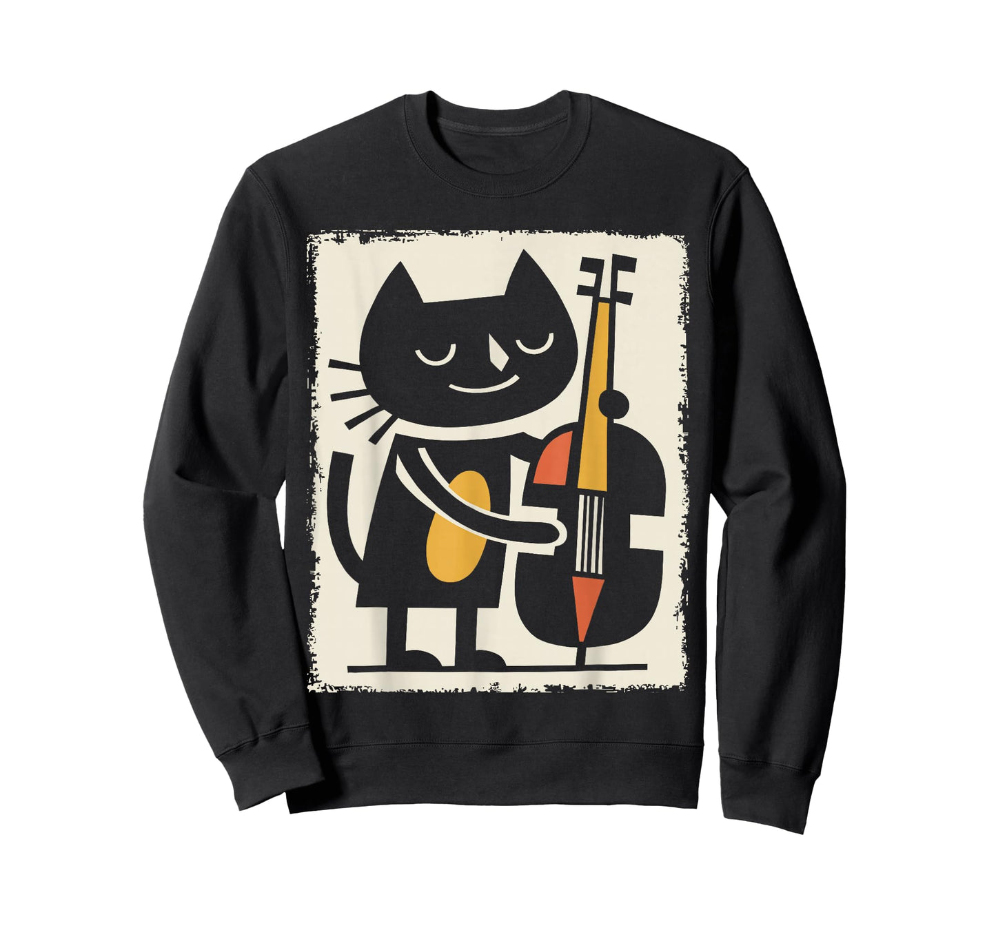Retro Cat Upright Bass Illustration Jazz Cartoon Art T-Shirt