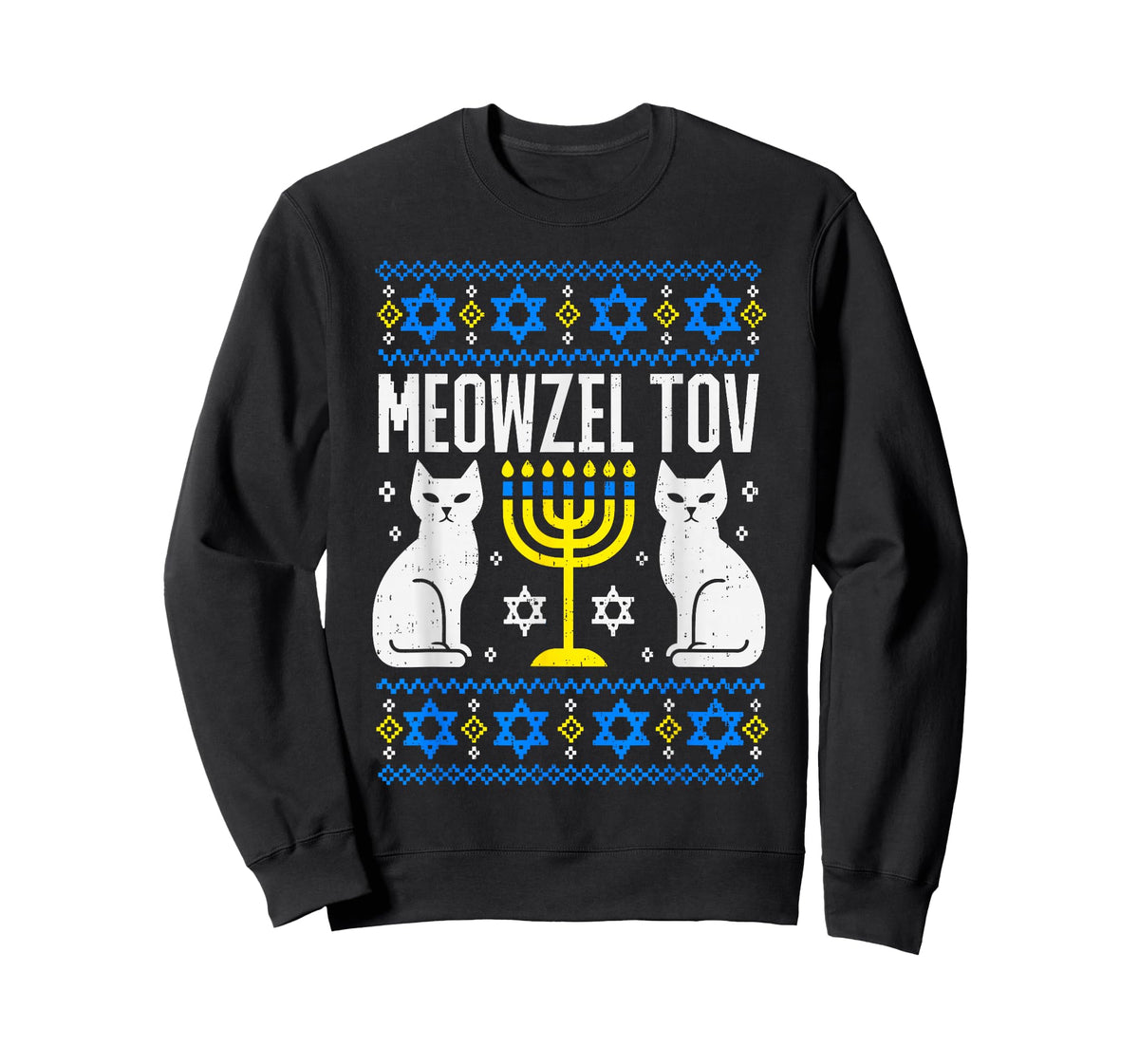 Meowzel Tov Hanukkah Ugly Cat Meow Jewish Menorah Chanukah T-Shirt