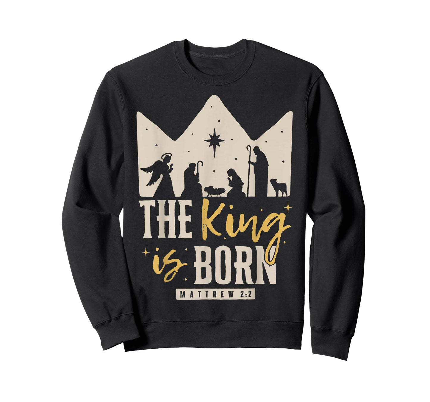Retro Religious Christmas The King is Born Christian T-Shirt