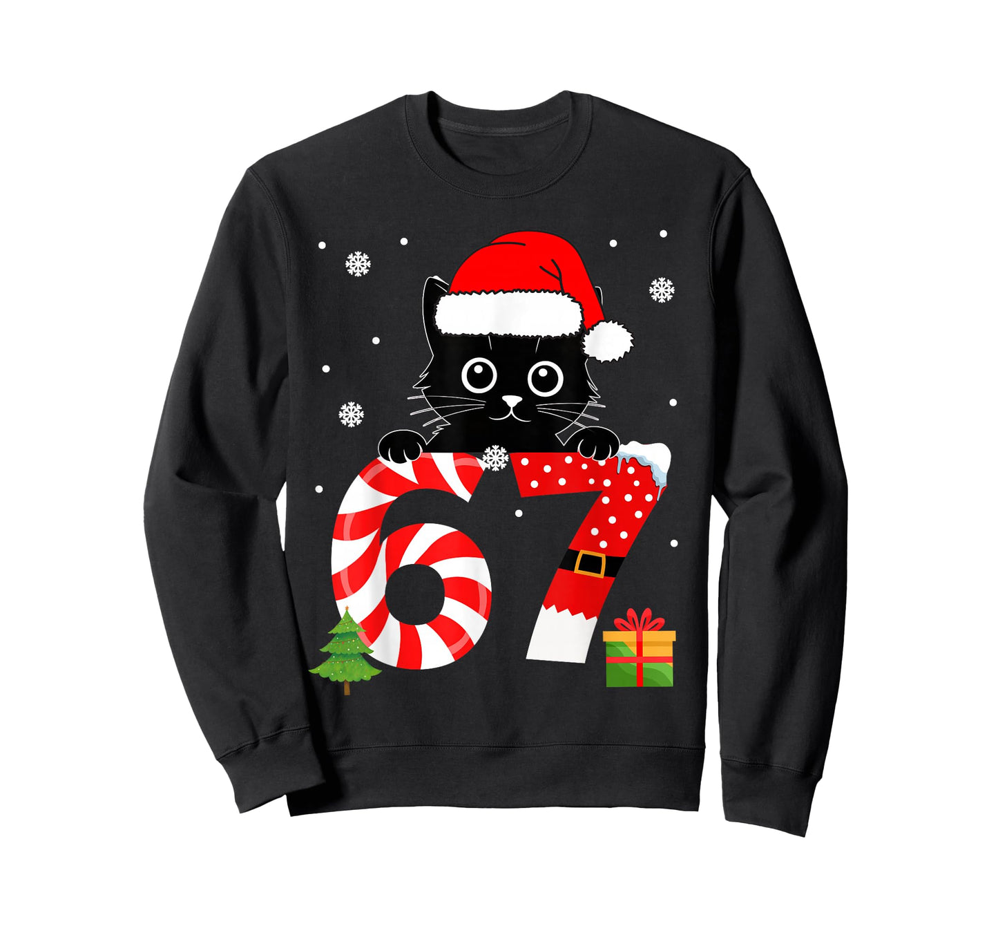 Christmas Family Black cat 67 Six Seven Santa Men Boys Girls T-Shirt