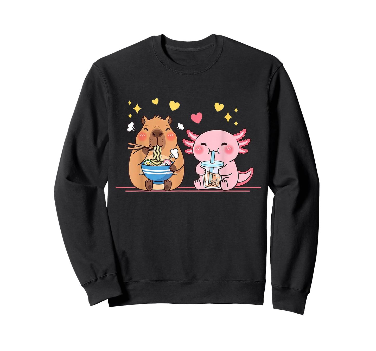Cute Capybara and Axolotl Funny Ramen Boba Tea Anime Kids T-Shirt