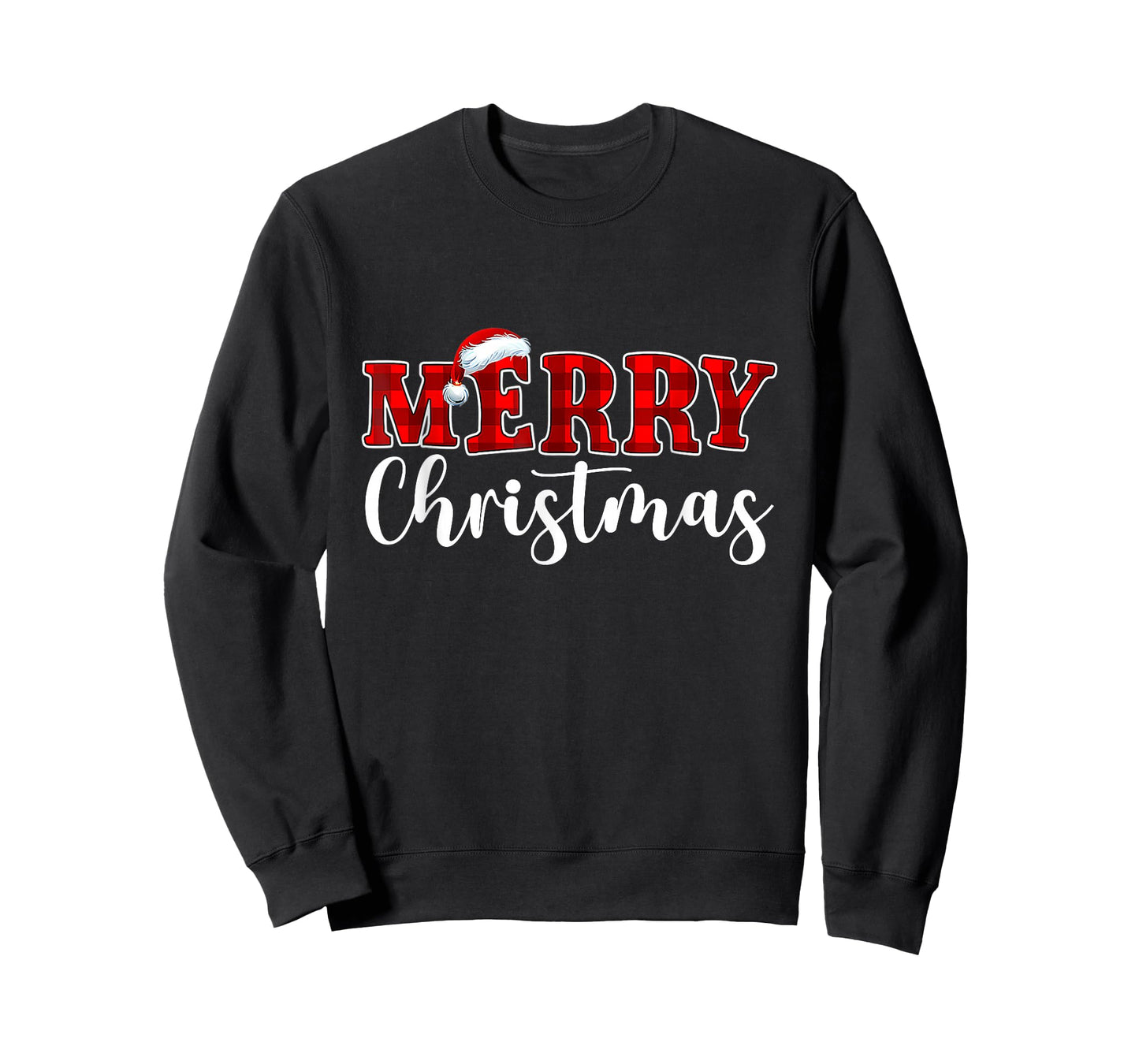Merry Christmas Buffalo Plaid Red Santa Hat Xmas Pajamas T-Shirt