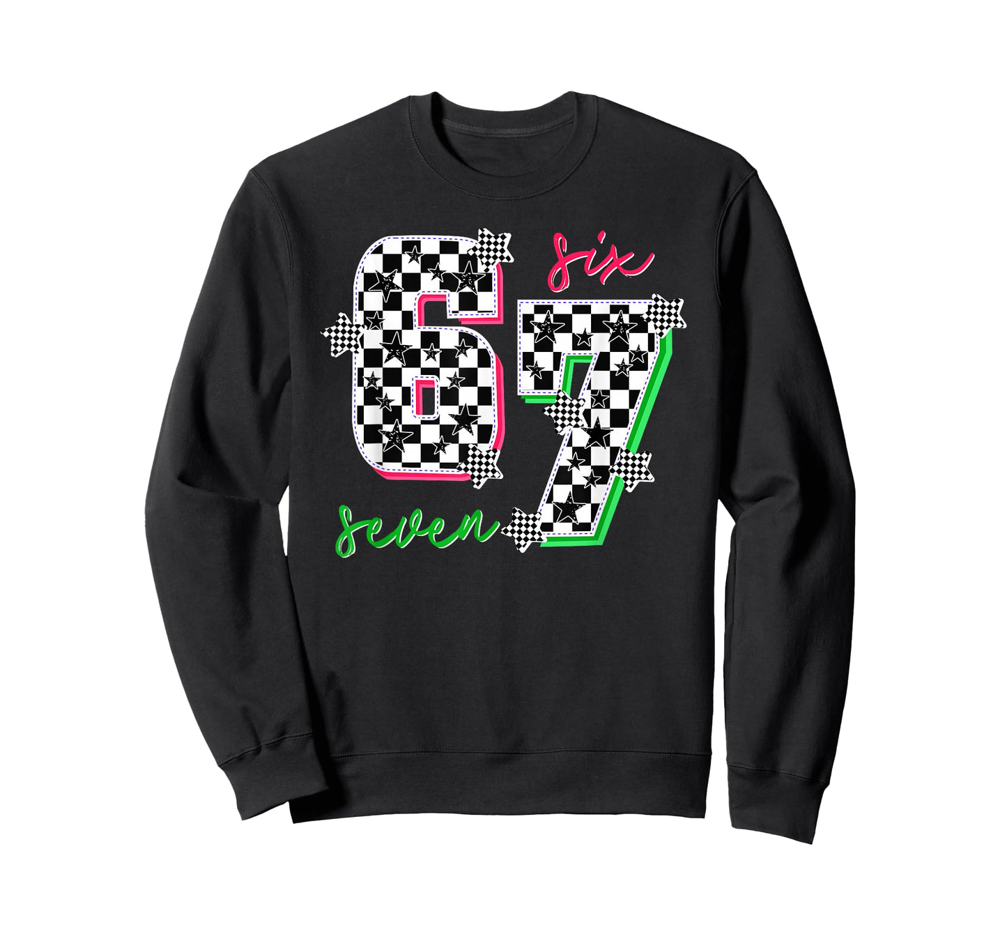 Pink and Green 67 Six Seven Meme Checkered 6 7 Girls Women T-Shirt