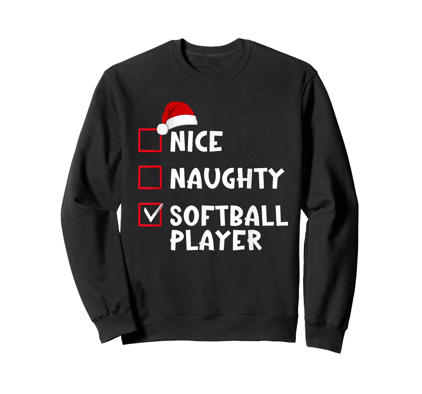 Nice Naughty Softball Player Funny Christmas List T-Shirt