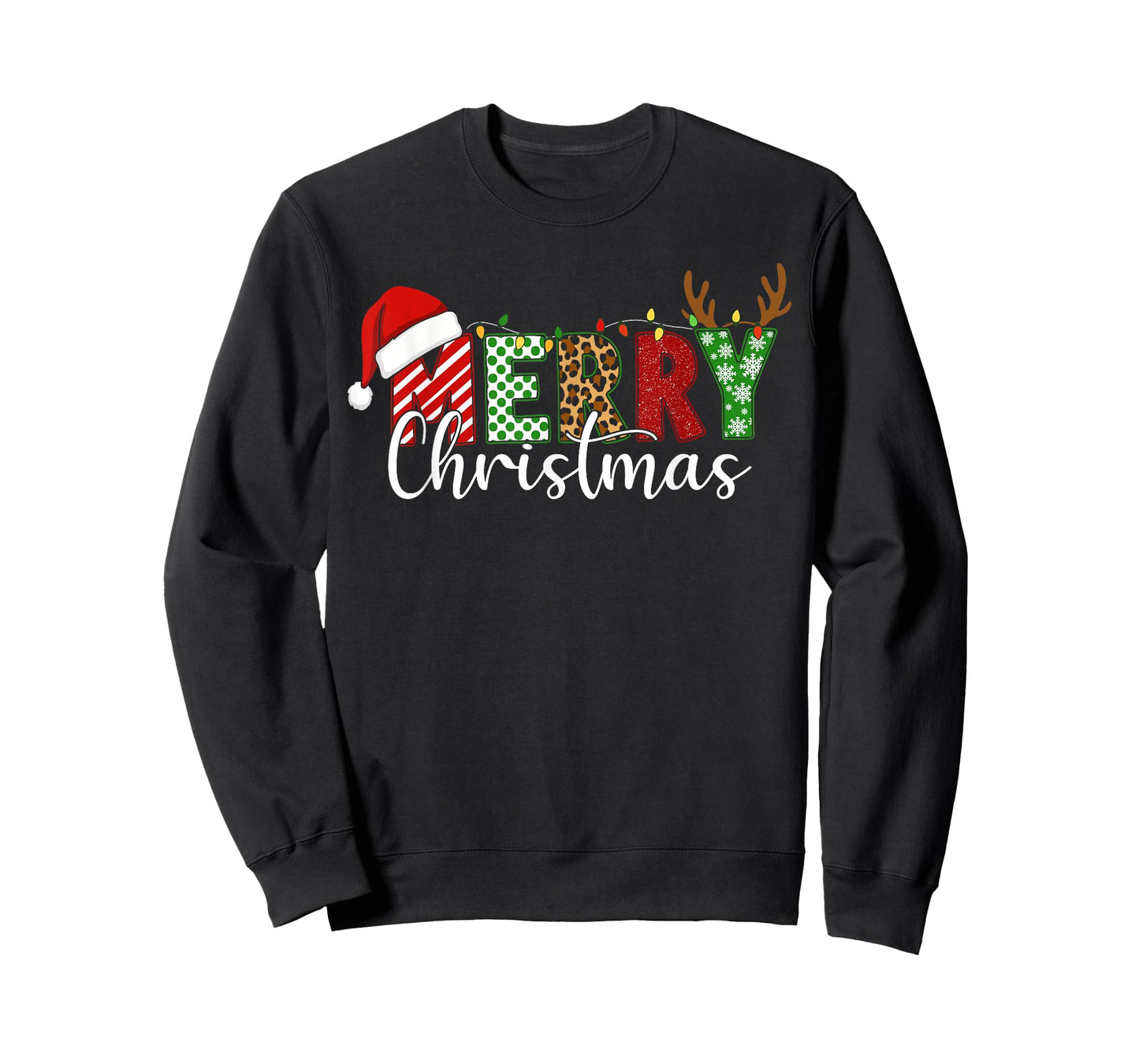 Merry Christmas Lights Red Santa Hat Xmas Family Men Women T-Shirt