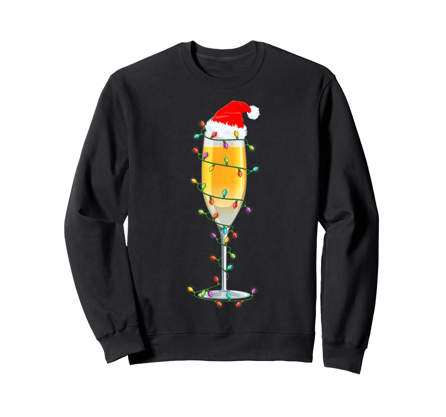 Glass of Champagne Santa Hat Xmas Lights Merry Christmas PJS T-Shirt