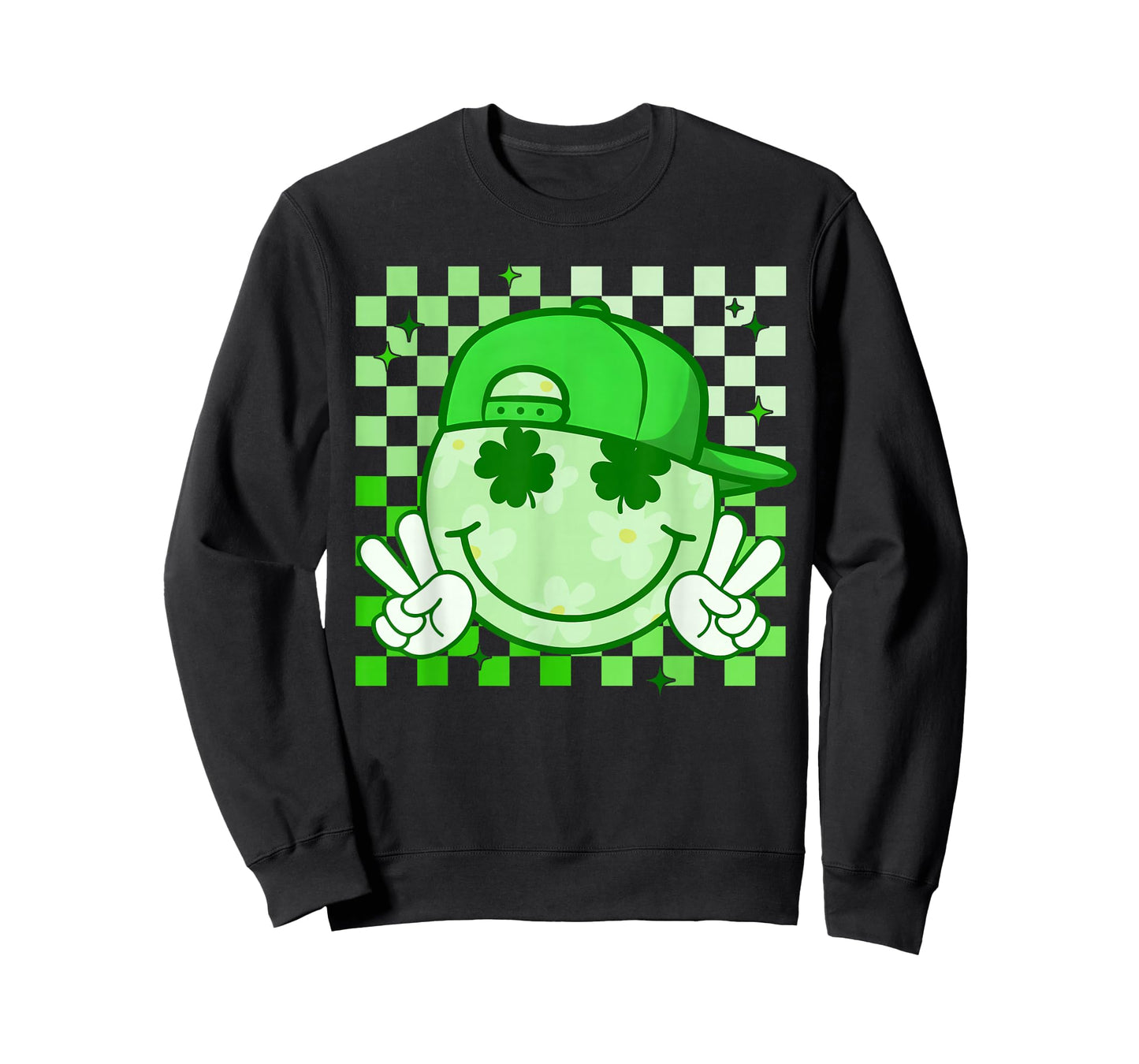 St Patricks Day Groovy Shamrock Smile Face Funny Men Kids T-Shirt