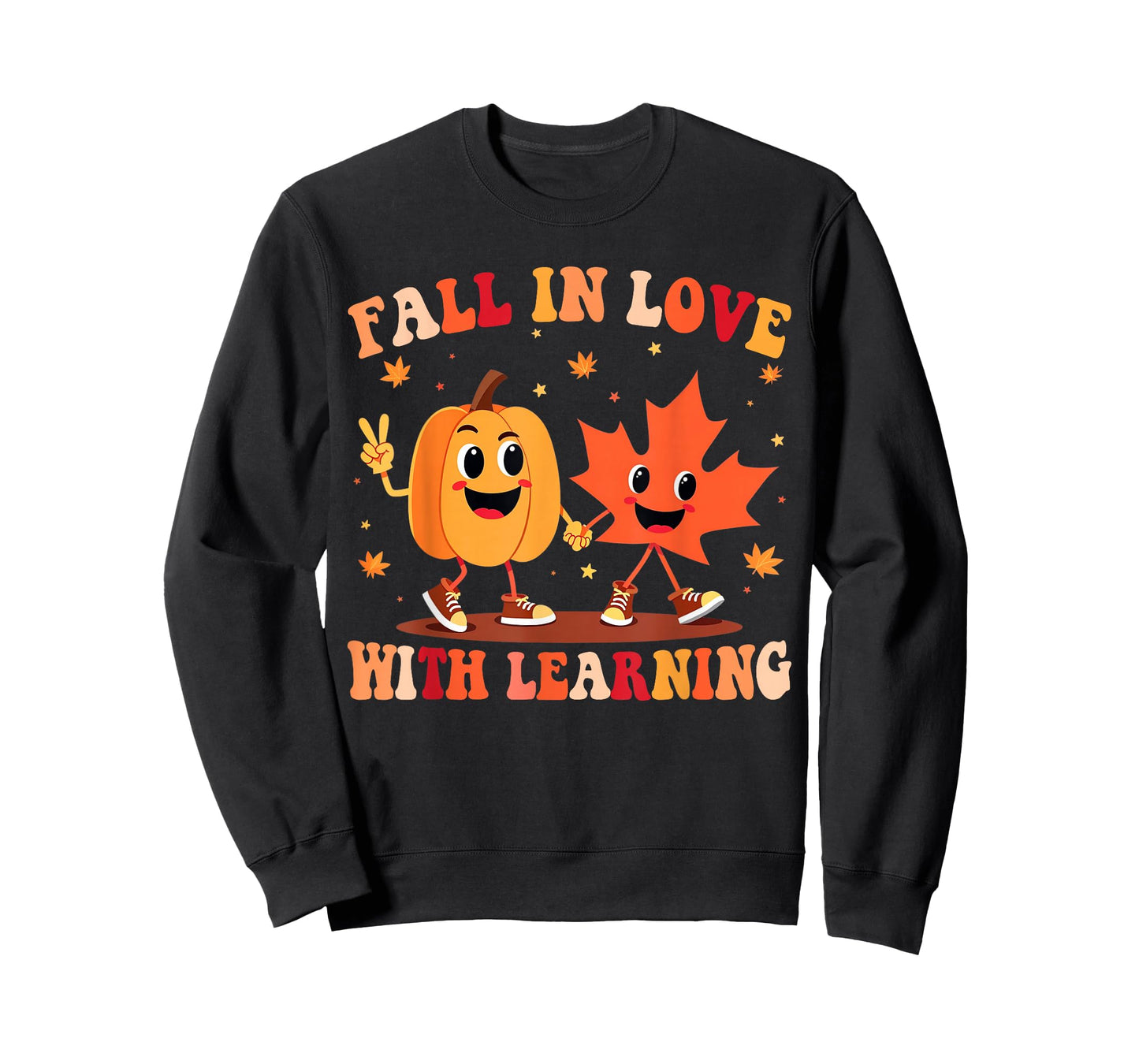 Retro Fall in Love with Learning Autumn Pumpkin Teacher Gift T-Shirt