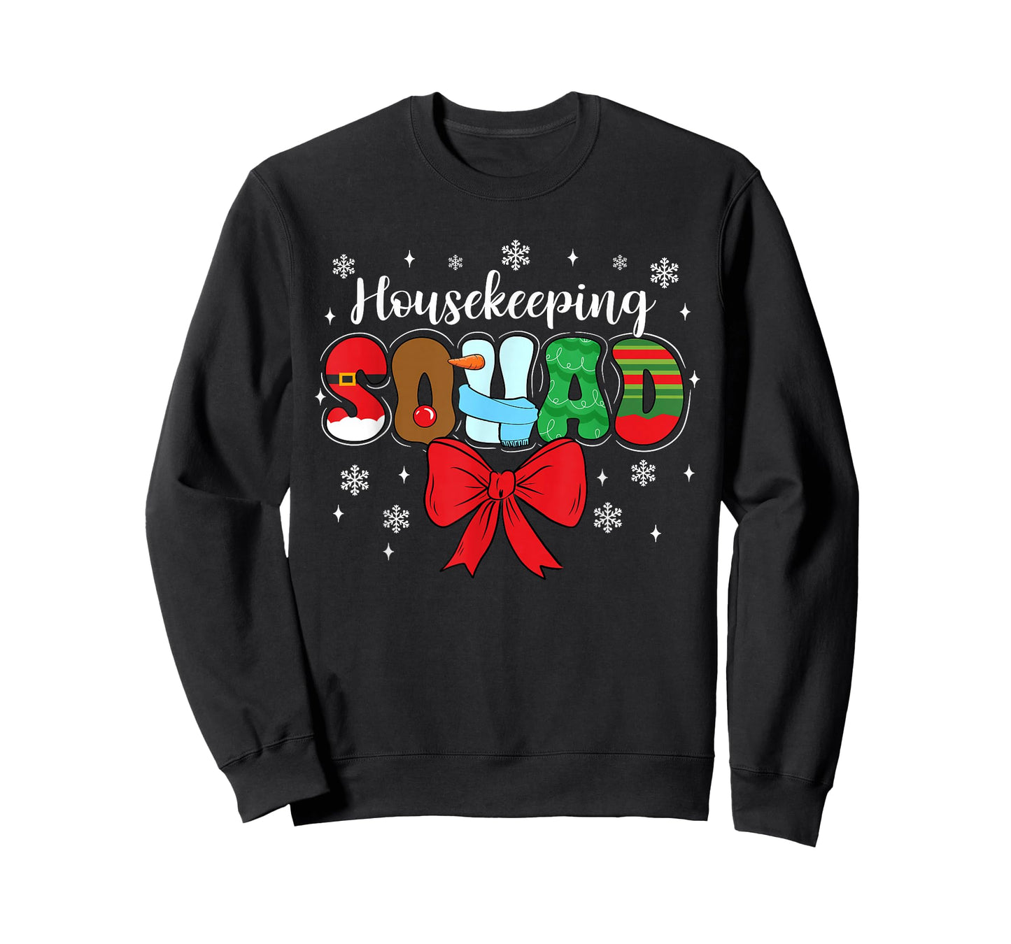 Housekeeping Squad Bow Pencil Housekeeper Funny Christmas T-Shirt