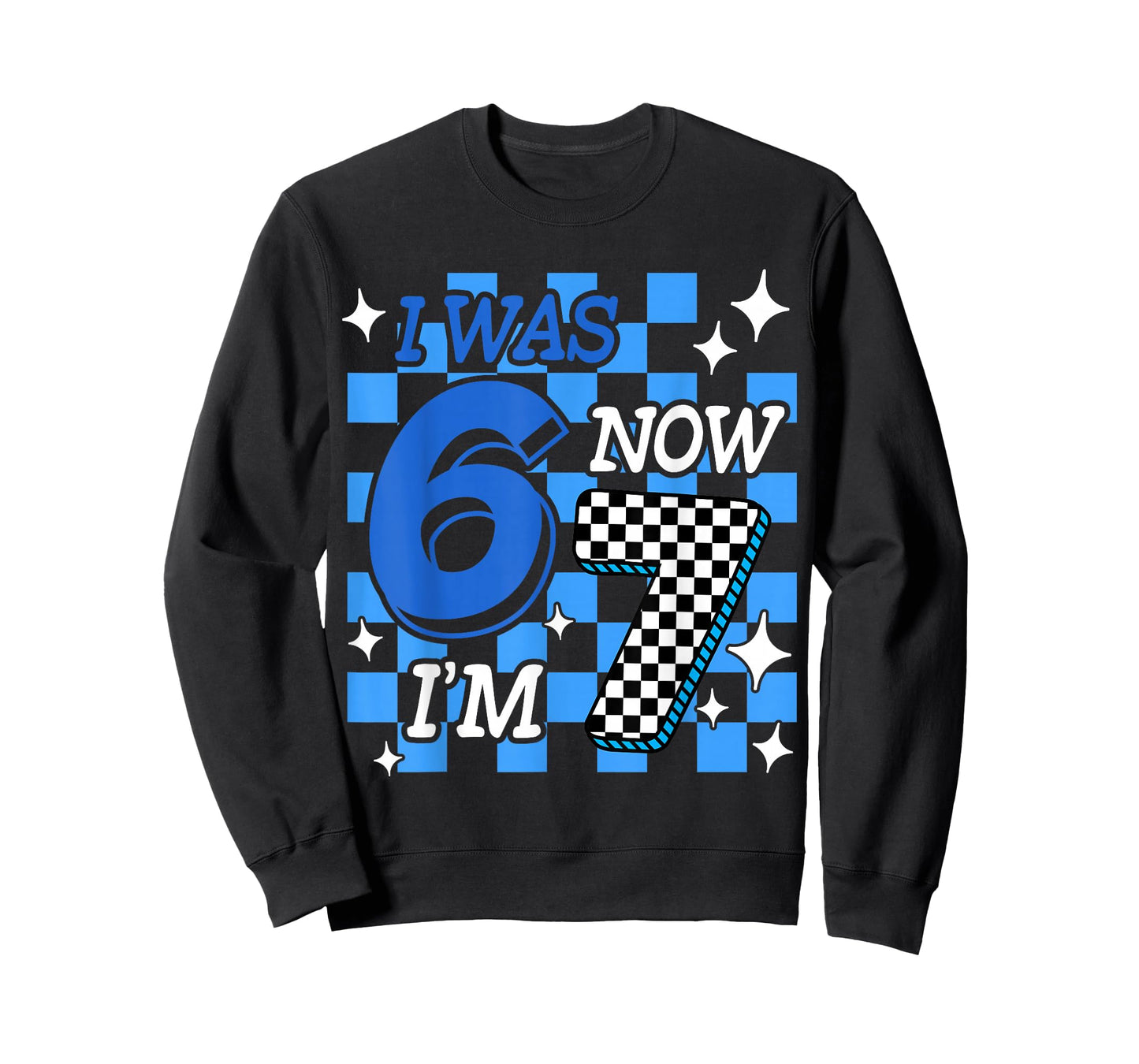 Blue Checkered I was 6 Now I'm 7 Birthday Boy Bday T-Shirt
