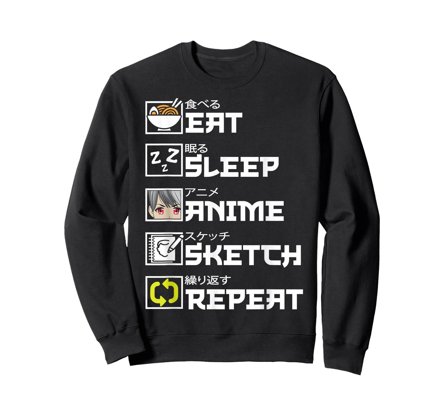Eat Sleep Anime Sketch Repeat Kawaii Otaku Manga Ramen Japan T-Shirt