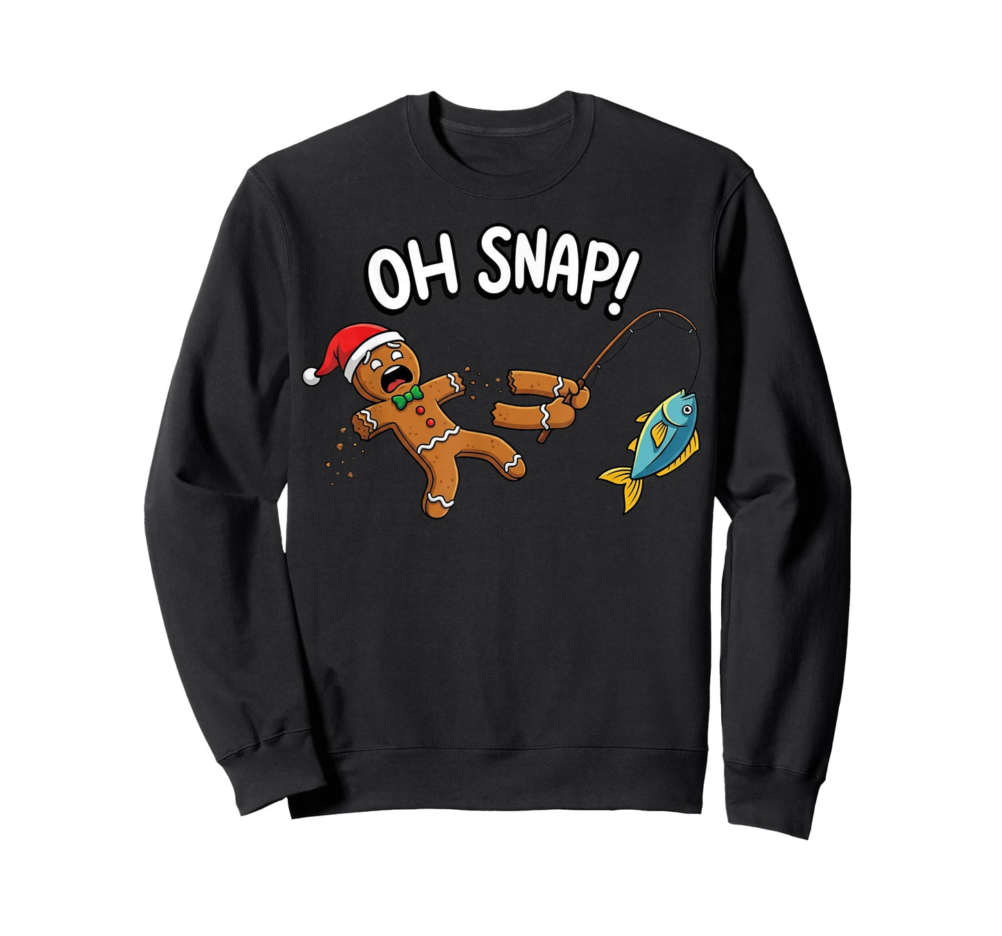 Oh Snap Fishing Gingerbread Man Broken Arm Funny Christmas T-Shirt