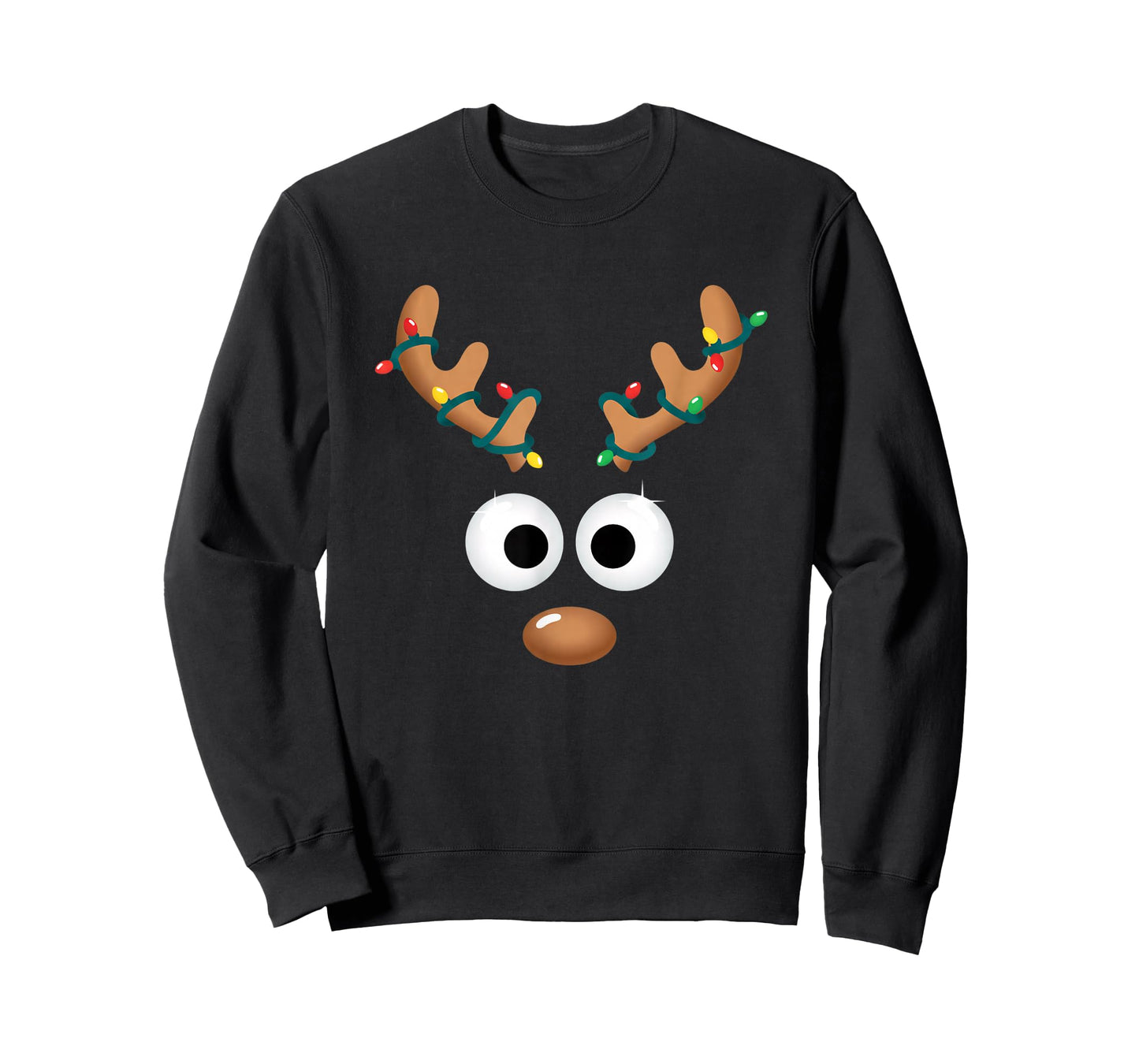 Christmas Cute Reindeer Face Antlers Wrapped in Lights Funny T-Shirt