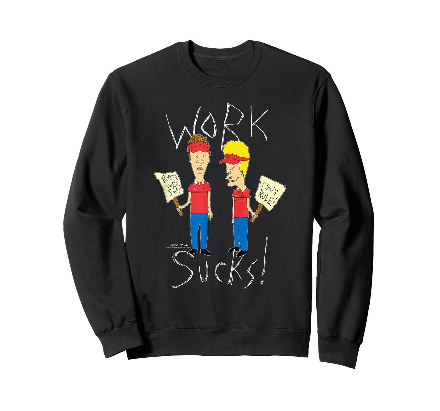 Beavis and Butt-Head Work Sucks Protest Signs Funny Cartoon T-Shirt
