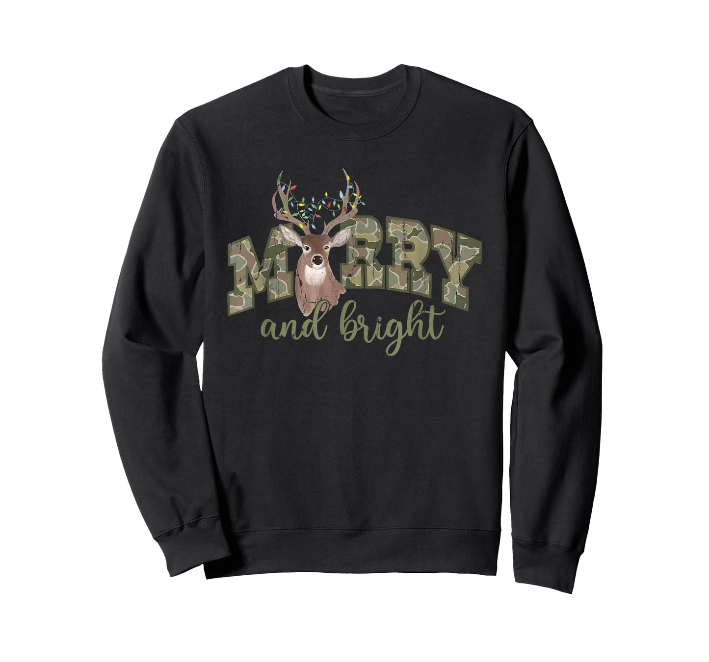 Merry and Bright, Camo Deer, Hunter Christmas T-Shirt