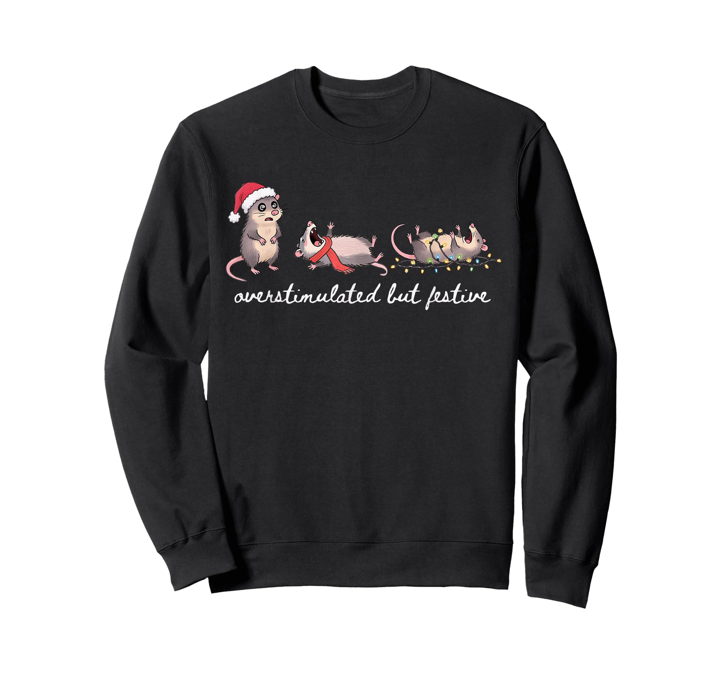 Overstimulated But Festive Christmas Possum Santa Opossum T-Shirt