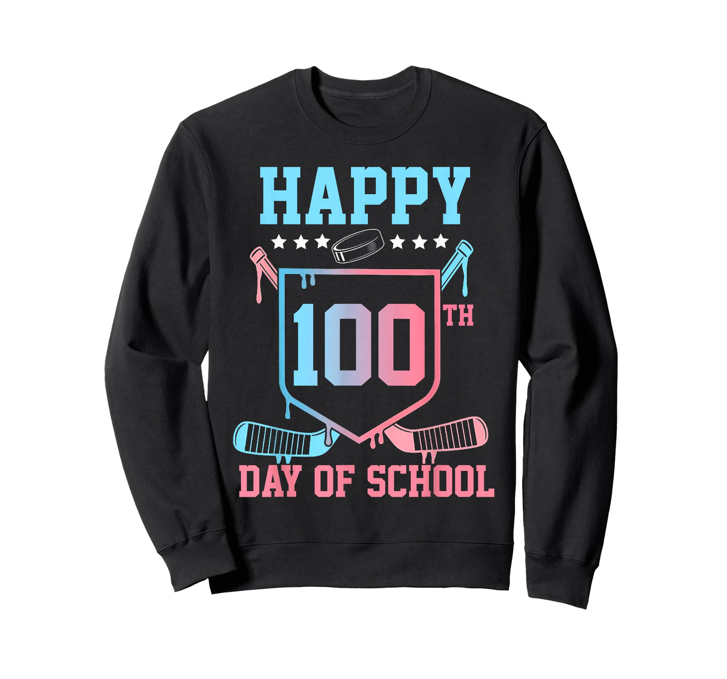 Happy 100th Day of School Boys Kids Hockey Drip 100 Days T-Shirt