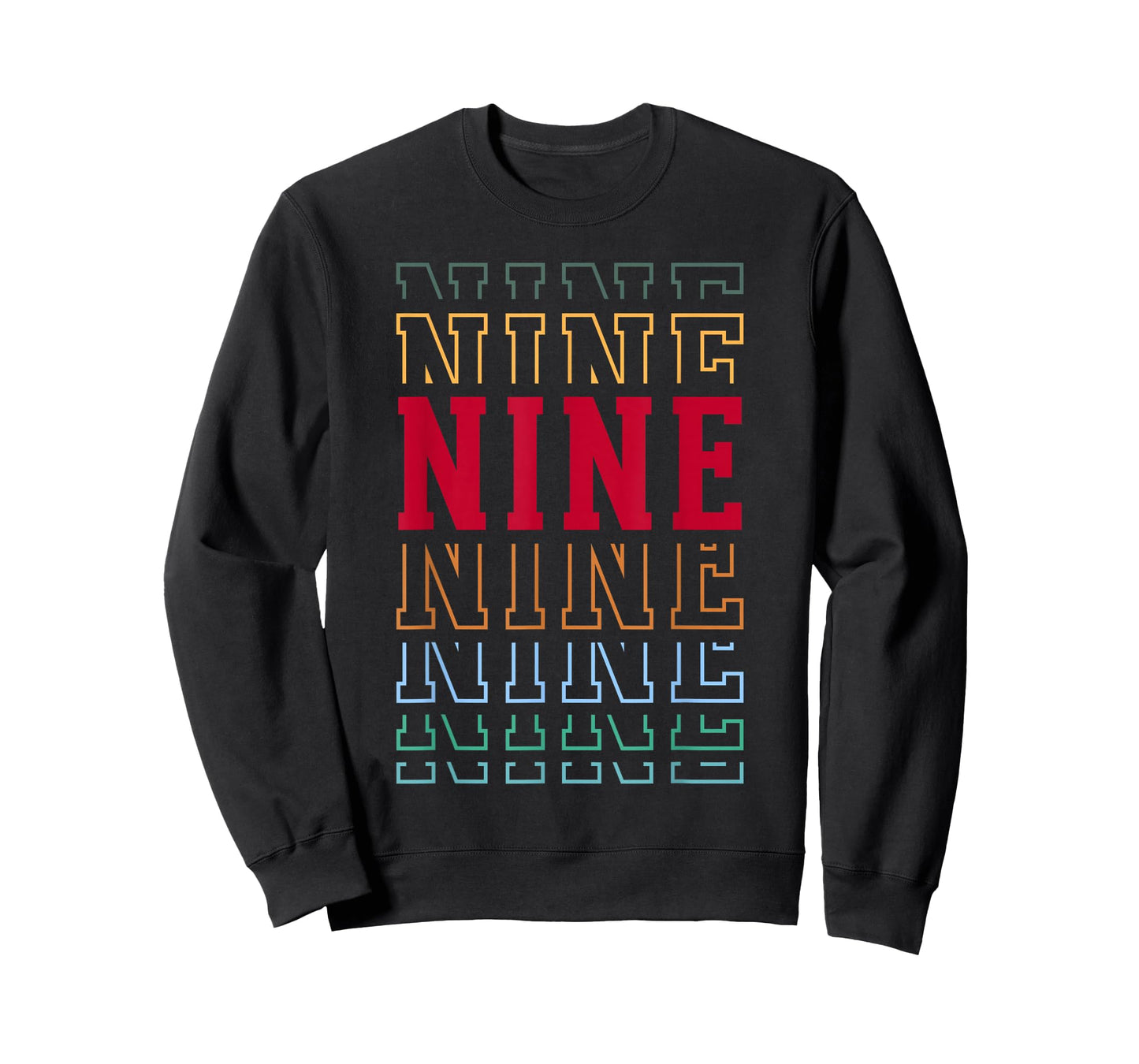 Nine 9th Birthday Retro Layered Text 9 Year Old T-Shirt