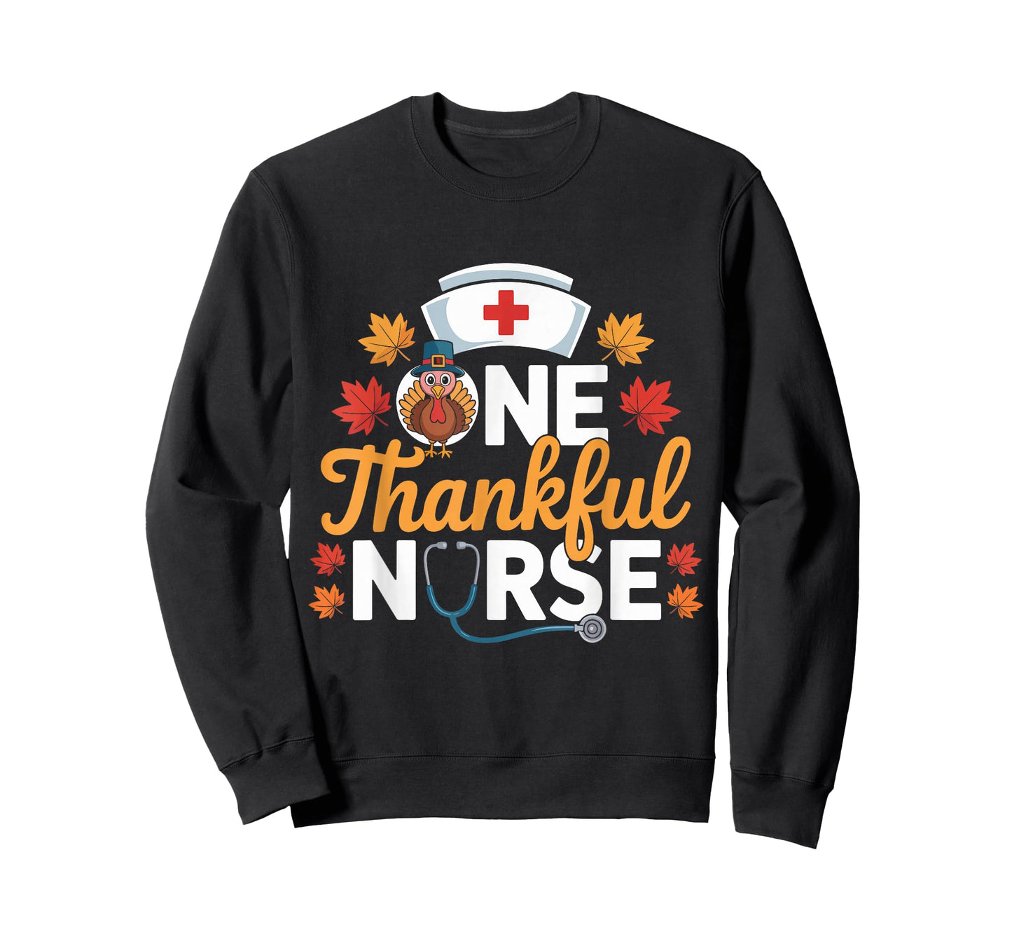 One Thankful Nurse Turkey Thanksgiving Scrub Top Fall Women T-Shirt