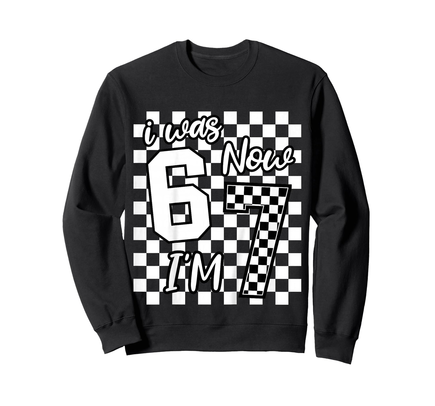 Kids Checkered I was 6 Now I'm 7 Birthday Seven Years Old Bday T-Shirt